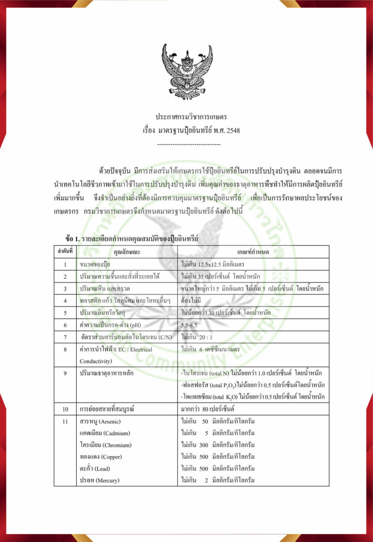 อกสารมาตรฐานปุ๋ยอินทรีย์ ปี 2548